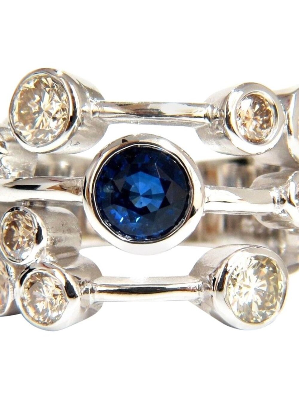 3.20ct NATURAL SAPPHIRE FANCY BROWN DIAMONDS RING 14KT STATION FLUSH DECO*